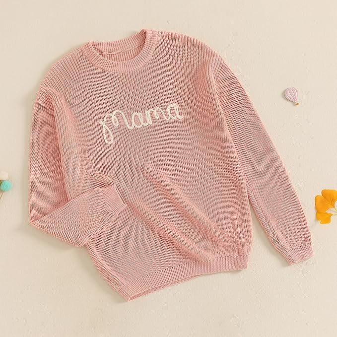 Mommy and Me Sweater Matching Family Outfit Long Sleeve Knit Sweater Pullover Mom and Baby Clothes