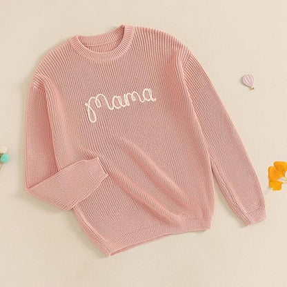 Mommy and Me Sweater Matching Family Outfit Long Sleeve Knit Sweater Pullover Mom and Baby Clothes