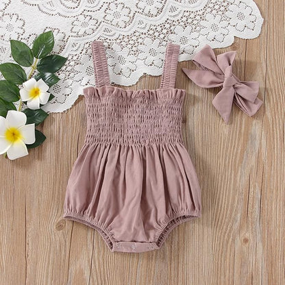 Newborn Baby Girl Bodysuit Sleeveless Halter Frill Romper One-piece Jumpsuit with Headband Summer Clothes Set