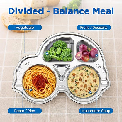 Stainless Steel Baby Suction Plates: Divided Plates Designed for Babies and Toddlers, Made of 100% Food-Grade Materials Ideal for Baby-Led Weaning BPA-Free Toddler Feeding Dishwasher Safe Gray