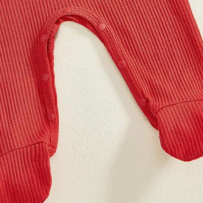 Baby Valentines Outfit Girl Boys Long Sleeve Footie Rib Onesie knot Hat Spring Clothes Newborn Outfits Infant Set