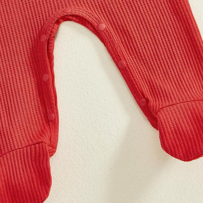 Baby Valentines Outfit Girl Boys Long Sleeve Footie Rib Onesie knot Hat Spring Clothes Newborn Outfits Infant Set