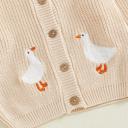 Baby Girl Cardigan Sweater Toddler Goose Embroidered Button Down Knit Sweaters Fall Winter Knitwear Jacket Clothes