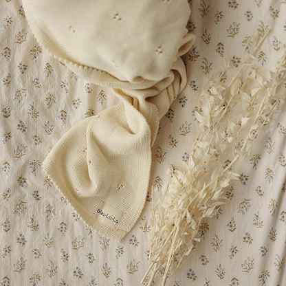 Organic Baby Blanket + Hat Gift Set - 100% Soft Luxury Cotton Unisex Receiving Swaddle Blanket + Bonnett Registry for Newborns & Infants (Butter Cream + Hat)