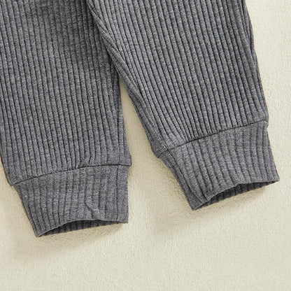 fhutpw Baby Boy Clothes 3 6 12 18 Months Ribbed Knitted Long Sleeve Romper and Pants Sets Newborn Fall Splicing Color Outfits