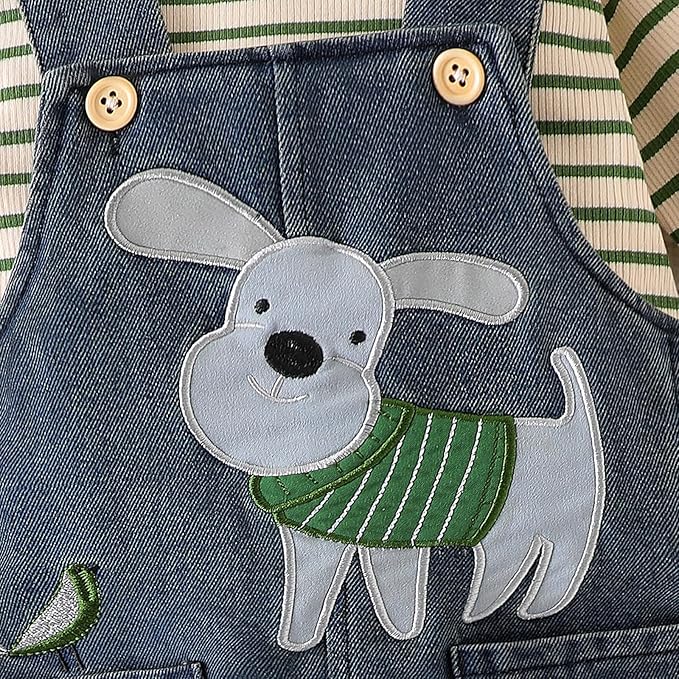 Baby Boy Clothes Fall Winter Outfits Long Sleeve Striped Romper Cute Cartoon Jeans Overalls Pants Set 0-18 Months