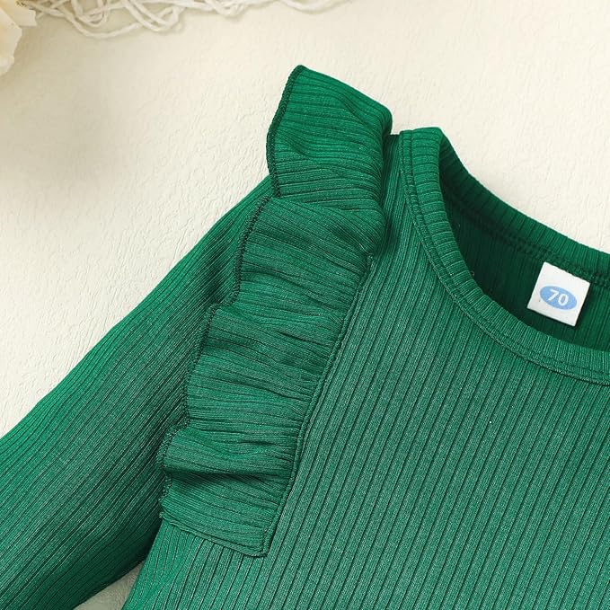 0-24M Infant Ribbed Romper Baby Girls Knit Ruffle Bodysuit Toddler Girl Solid Color Jumpsuit Holiday Shirt Tpos