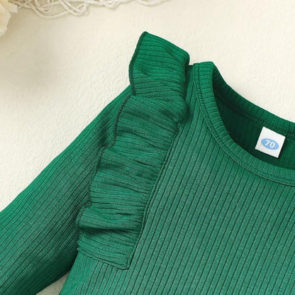 0-24M Infant Ribbed Romper Baby Girls Knit Ruffle Bodysuit Toddler Girl Solid Color Jumpsuit Holiday Shirt Tpos