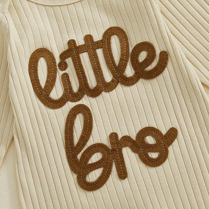 Newborn Baby Boys Romper Long Sleeve Little Brother Letter Print Ribbed Bodysuit Jumpsuit Infant Coming Home Outfit