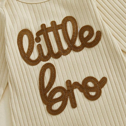 Newborn Baby Boys Romper Long Sleeve Little Brother Letter Print Ribbed Bodysuit Jumpsuit Infant Coming Home Outfit