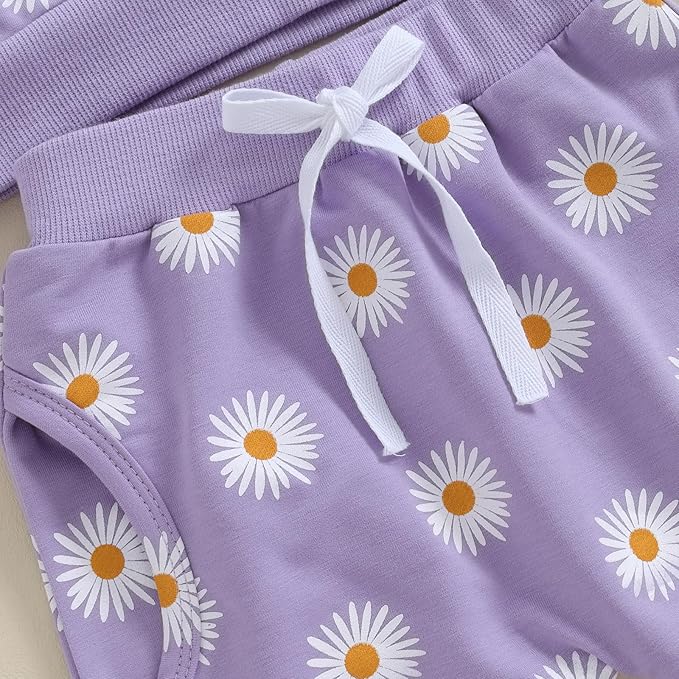 3Pcs Baby Girl Outfits Daisy Sweatshirt + Pants + Headband Infant Fall Winter Clothes