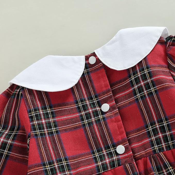 Hnyenmcko Newborn Baby Girl Christmas Clothes Infant Red Plaid Romper Dress Ruffle Long Sleeve Ribbed Bodysuit Headband Set