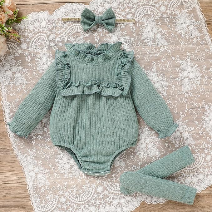GRNSHTS Newborn Baby Girl Clothes Ruffle Rompers Toddler Fall Outfits for Girls Set Little Girl Fall Winter Clothing