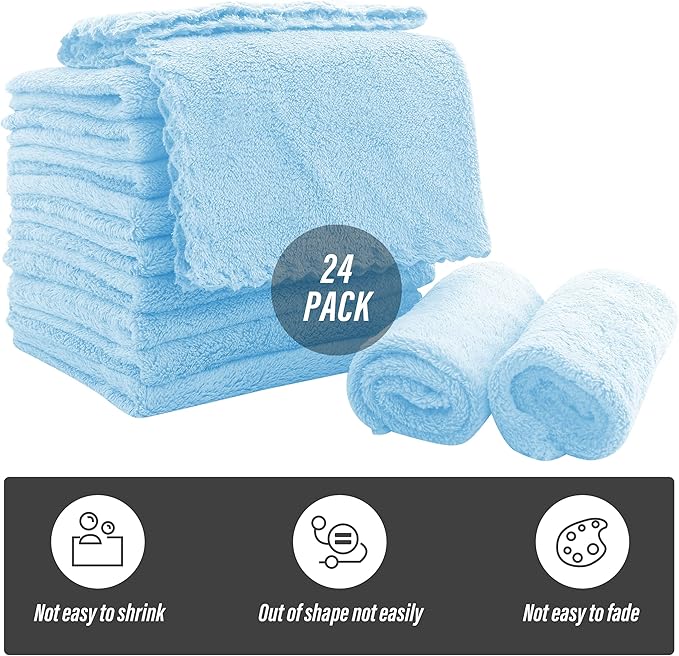 Sunny zzzZZ Ultra Soft 24 Pack Baby Washcloths - 10x10 Inches - Coral Fleece Extra Absorbent Wash Clothes for Babies, Infants and Toddlers - Sensitive Skin and Newborn - Ideal Baby - Aquamarine