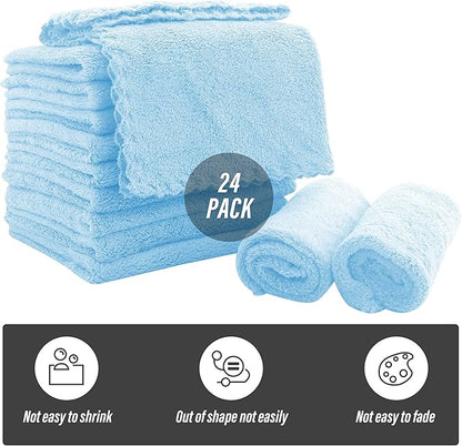 Sunny zzzZZ Ultra Soft 24 Pack Baby Washcloths - 10x10 Inches - Coral Fleece Extra Absorbent Wash Clothes for Babies, Infants and Toddlers - Sensitive Skin and Newborn - Ideal Baby - Aquamarine