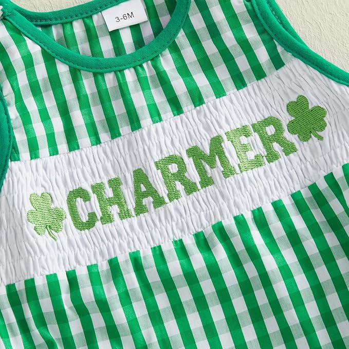 Baby Boy St Patricks Day Outfit Charmer Smocked Bubble Romper Onesie Sleeveless Overalls Irish Baby Spring Clothes