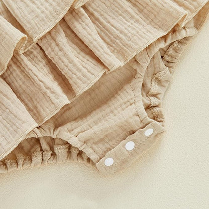 Thorn Tree Baby Girl Summer Clothes Newborn Outfit Ruffle Romper Infant Baby Dress Bow Headband Solid Cute Outfits Girls