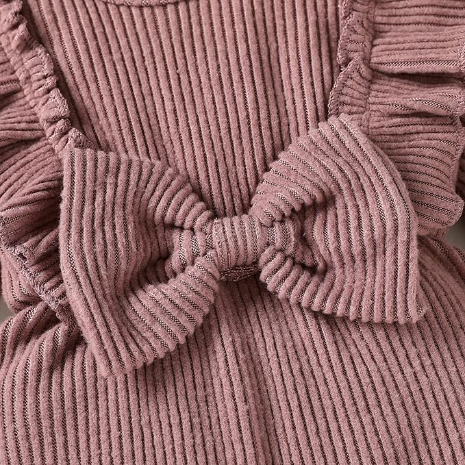 Happy Town Baby Girl Romper Infant Fall Winter Clothes Ruffle Sweater Long Sleeve Bodysuit Jumpsuit and Headband