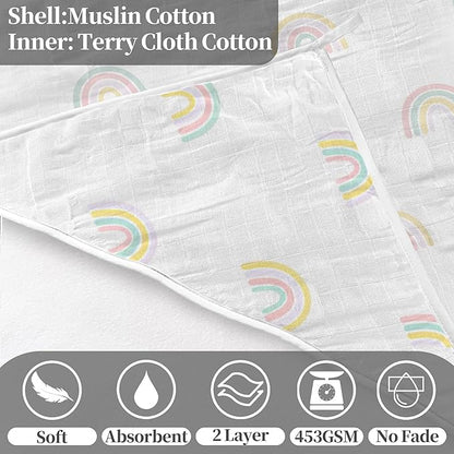 VOOVA & MOVAS 2Pack Hooded Baby Towels - 100% Muslin Cotton,300GSM, 32x32 Inches,0-24Months, Super Absorbent Large Bath Towel with Hood for Newborn,Toddler,Infant, Pink Geometry & Rainbow Patten