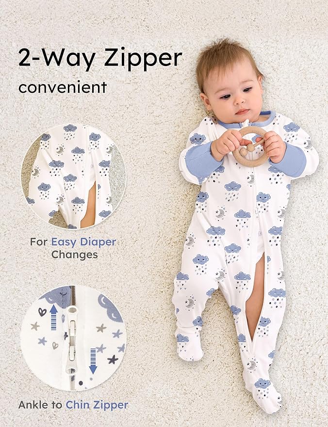 Yoofoss Baby Pajamas 100% Organic Cotton Baby Sleepers for Newborn 0-3 3-6 6-9 Months Boys Girl Clothes 3pcs Footed PJs