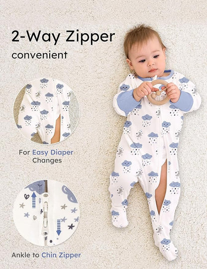 Yoofoss Baby Pajamas 100% Organic Cotton Baby Sleepers for Newborn 0-3 3-6 6-9 Months Boys Girl Clothes 3pcs Footed PJs