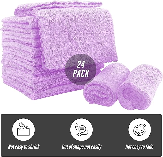 Sunny zzzZZ Ultra Soft 24 Pack Baby Washcloths - 10x10 Inches - Coral Fleece Extra Absorbent Wash Clothes for Babies, Infants and Toddlers - Sensitive Skin and Newborn - Ideal Baby - Violet Purple