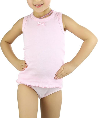 ToBeInStyle Girl's 4 Pack Ruffle Hem Cotton Tank Tops