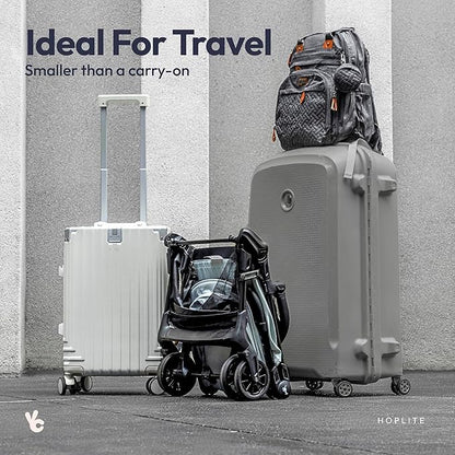 BabbleRoo Hoplite Compact Stroller – Lightweight Travel Stroller for Airplane (12.3 lbs), Newborn to 55 lbs, Easy Fold, PU Wheels, Alloy Frame, Near-Flat Recline, Raincover, Cup Holder, Baby Stroller
