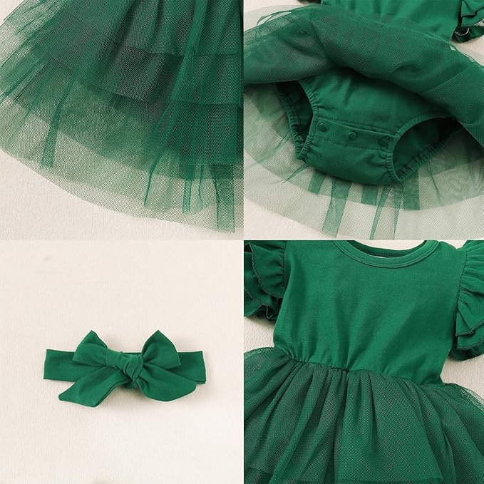 Baby Girl Clothes Infant Ruffle Sleeve Romper Dress Newborn Solid Tutu Skirt Sets Jumpsuit Headband Outfit