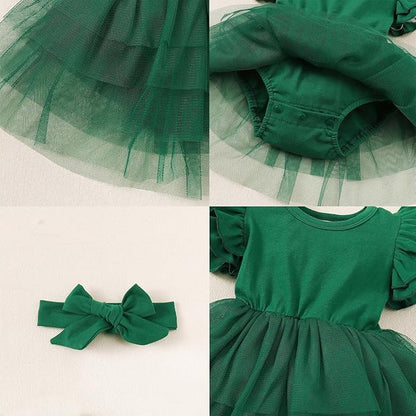 Baby Girl Clothes Infant Ruffle Sleeve Romper Dress Newborn Solid Tutu Skirt Sets Jumpsuit Headband Outfit