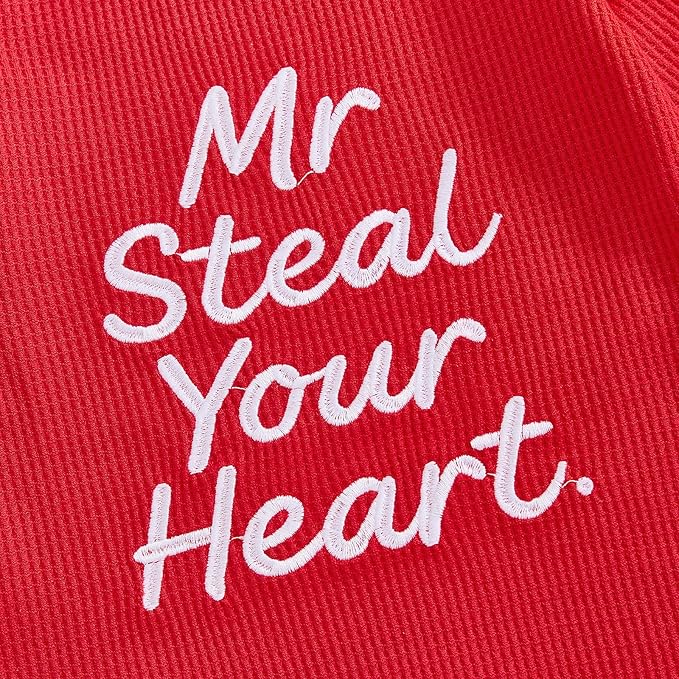 Baby Valentines Outfit Girl Boys Long Sleeve Footie Rib Onesie knot Hat Spring Clothes Newborn Outfits Infant Set