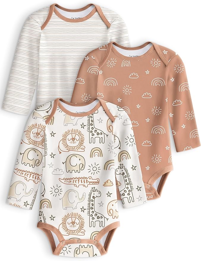 Yoofoss Baby Bodysuits 100% Organic Cotton Baby Onesie Long Sleeve Baby Boys Girls Clothes Soft Newborn Infant Romper, 3 Pack