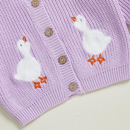 Baby Girl Cardigan Sweater Toddler Goose Embroidered Button Down Knit Sweaters Fall Winter Knitwear Jacket Clothes