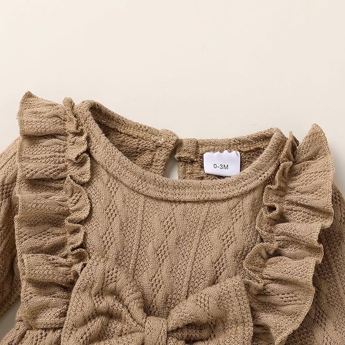 Happy Town Baby Girl Romper Infant Fall Winter Clothes Ruffle Sweater Long Sleeve Bodysuit Jumpsuit and Headband