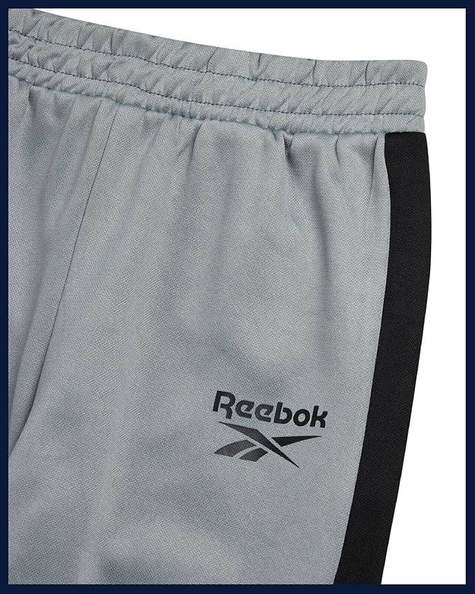 Reebok Baby Boy Pants Set - 3 Piece Tricot Fleece Jogger Pants Short Sleeve T Shirt & Track Jacket for Toddlers & Infants
