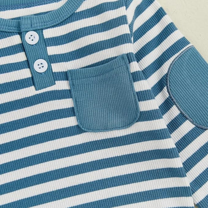 fhutpw Baby Boy Clothes 3 6 12 18 Months Ribbed Knitted Long Sleeve Romper and Pants Sets Newborn Fall Splicing Color Outfits