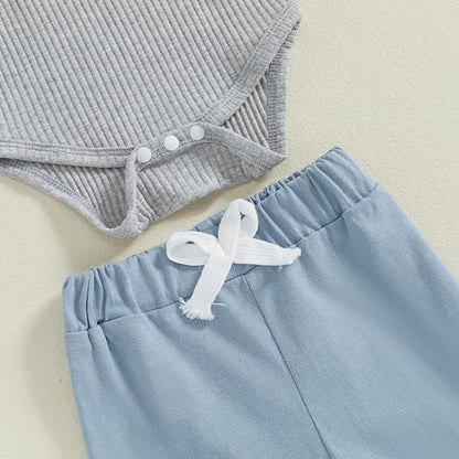 fhutpw Baby Boy Clothes 3 6 12 18 Months Ribbed Knitted Long Sleeve Romper and Pants Sets Newborn Fall Splicing Color Outfits