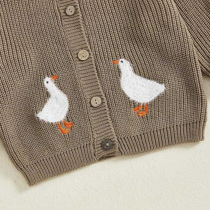 Baby Girl Cardigan Sweater Toddler Goose Embroidered Button Down Knit Sweaters Fall Winter Knitwear Jacket Clothes