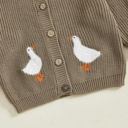 Baby Girl Cardigan Sweater Toddler Goose Embroidered Button Down Knit Sweaters Fall Winter Knitwear Jacket Clothes
