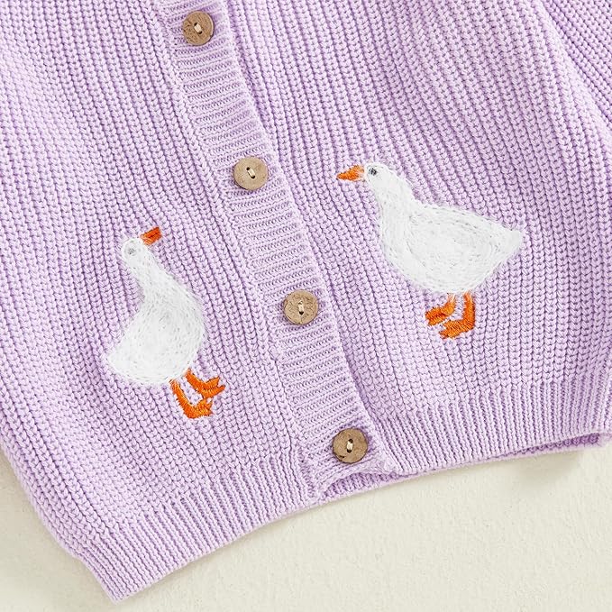 Baby Girl Cardigan Sweater Toddler Goose Embroidered Button Down Knit Sweaters Fall Winter Knitwear Jacket Clothes