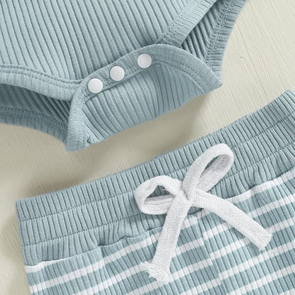 Newborn Baby Boy Girl Clothes Ribbed Knitted Long Sleeve Romper Pants Solid Cotton Infant Fall Winter Outfits 2Pcs