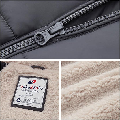 Rokka&Rolla Baby Boys' Water-Resistant Sherpa Fleece Lined Puffer Jacket Winter Coat for Newborn Infants Toddler