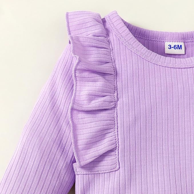 0-24M Infant Ribbed Romper Baby Girls Knit Ruffle Bodysuit Toddler Girl Solid Color Jumpsuit Holiday Shirt Tpos