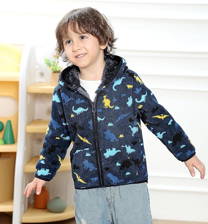 Feidoog Toddler Fleece Jacket Baby Boys Girls Hooded Zipper Long Sleeve Thick Warm Outerwear