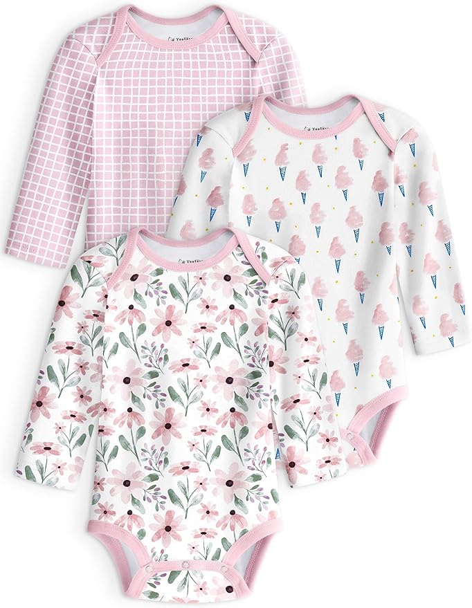 Yoofoss Baby Bodysuits 100% Organic Cotton Baby Onesie Long Sleeve Baby Boys Girls Clothes Soft Newborn Infant Romper, 3 Pack