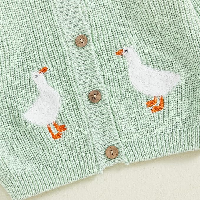 Baby Girl Cardigan Sweater Toddler Goose Embroidered Button Down Knit Sweaters Fall Winter Knitwear Jacket Clothes