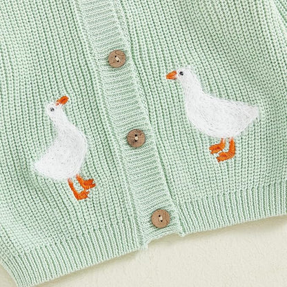Baby Girl Cardigan Sweater Toddler Goose Embroidered Button Down Knit Sweaters Fall Winter Knitwear Jacket Clothes