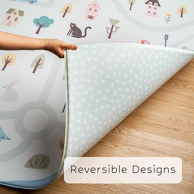 Reversible Play Mat 82” x 55” - for Infants, Babies, Toddlers, Kids | Waterproof, Durable, Non-Toxic, Easy-to-Clean | Thick & Large Soft Foam Floor Mat for Gym, Nursery, Playroom