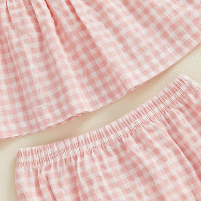 Mubineo Baby Girl Summer Clothes Cute Ruffle Tops Dress Shorts Outfits Set Infant Toddler Shrit Bloomers Princess Outfit