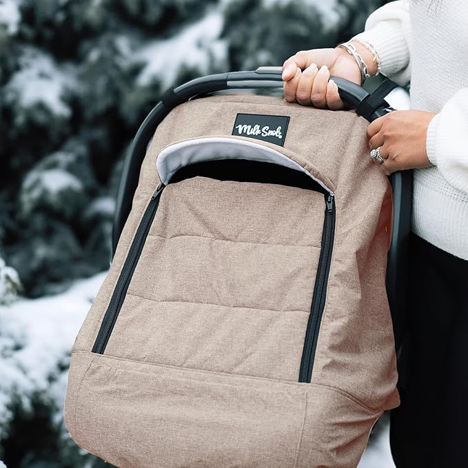 Milk Snob Winter Baby Car Seat Cover - Carseat Canopy & Stroller Cover for Babies - Waterproof, Windproof, Cozy Inner Fleece Lining - Keep Your Baby Warm, Dry & Cozy This Winter (Fawn)